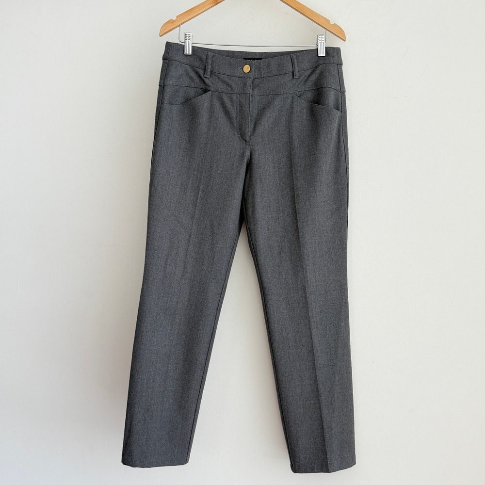 Escada Wool Trousers Womens 10 Gray Straight Leg Pants Quiet Luxury Equestrian